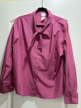 VTG Norm Thompson Orchid Pink Tie Neck Bow Long Sleeve Blouse - Size 18